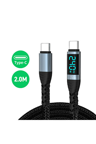 Choice كابل شحن سريع أسود بطول 2 متر بقدرة 240 واط من النوع C إلى النوع C، يد...