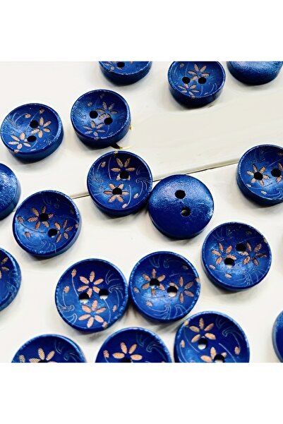 Choice 50pcs Blue 50pcs Vintage-Inspired Blue & Golden Floral Carved Wooden B...