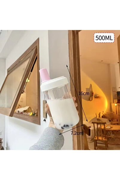 Choice 500ml-pink Large Capacity Pearl Milk Tea Glass Cup with Straw, Simple ...
