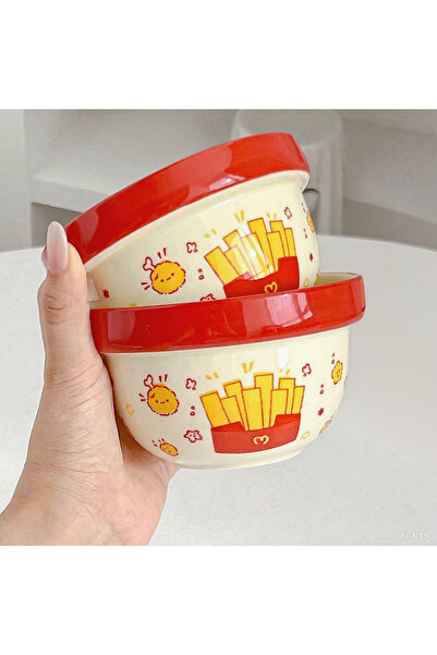 Choice Two bowls 2/4 Piece Set-Cute French-Style Fries Ceramic Bowl,4.72 Inch...