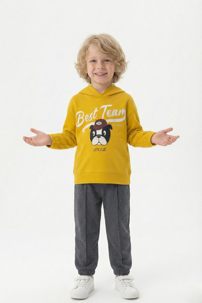 BABY SPORT Boy's Suit Hooded Printed Cotton Tracksuit Set