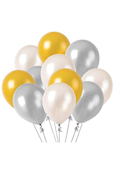 Generic ١٠٠ بالون لاتكس ذهبي وفضي وأبيض مقاس ١٢ بوصة، زينة لحفلات أعياد الميل...