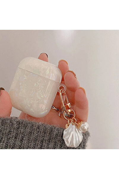 Choice جراب ناعم أصفر أنيق بتصميم صدفة لؤلؤية حالمة مع سلسلة مفاتيح لسماعات A...