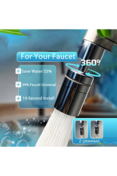 Choice Silver 360° Swivel Faucet Aerator 2-Flow Big Angle Water Saving Kitche...