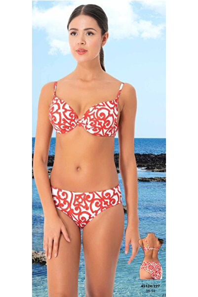 Sunsurf Kırmızı Beyaz Desenli Destekli Bikini Takımı 44
