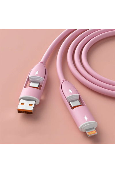 Choice كابل USB من السيليكا جل بطول متر واحد، وردي اللون، 4 في 1، معتمد من MF...