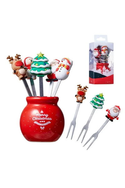 Choice طقم شوك فواكه مكون من 5 قطع مع مرطبان، بتصميم عيد الميلاد، مصنوع من ال...