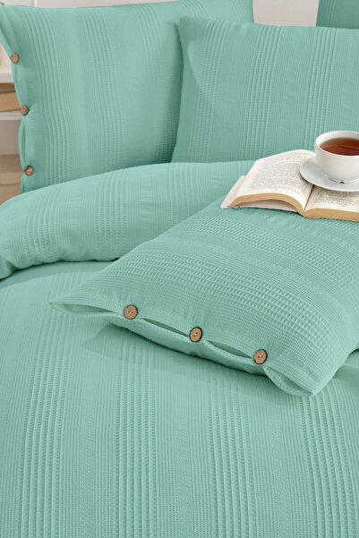 Larispera 100% Cotton Double Pique Bedspread Set with Border + 2 Button Pillo...