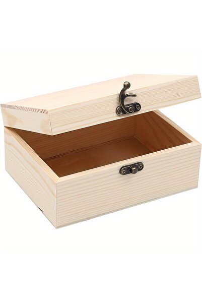 Choice صندوق خشبي صغير (17×13×7.9 سم) بغطاء مفصلي، مناسب للأعمال اليدوية، لتخ...