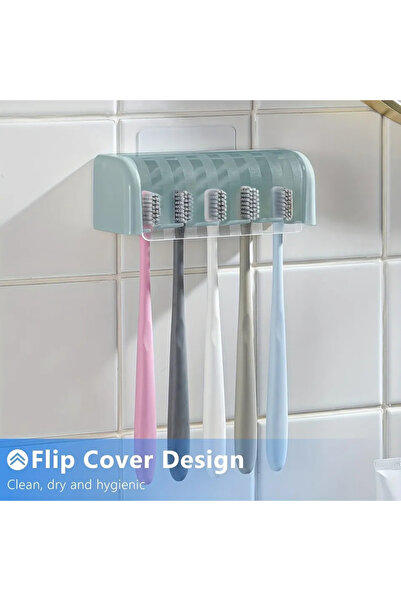 Choice حامل فرشاة أسنان أزرق مغطى بخمس فتحات، رف تخزين فرشاة أسنان ذاتي اللصق...
