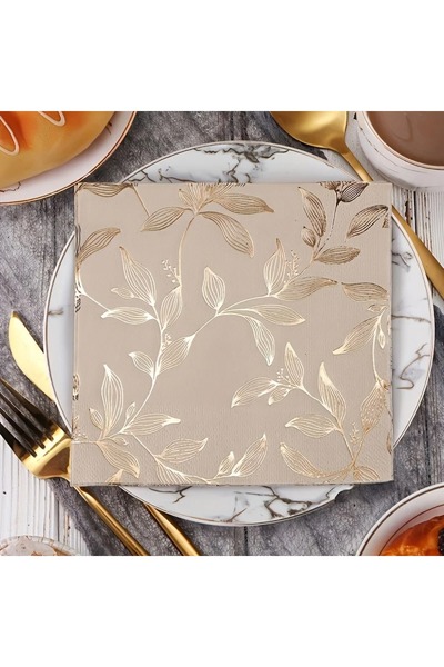 Choice عبوة من 20 منديل ورقي ذهبي اللون مزخرف بنقوش ذهبية، مناسبة لعيد الشكر ...