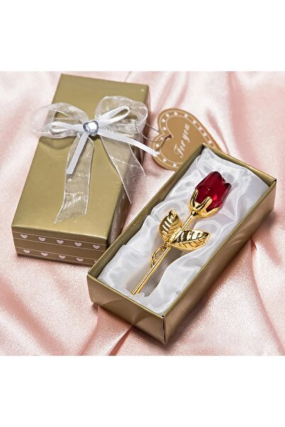 Choice هدية عيد الحب: وردة زجاجية كريستالية صناعية بلون أحمر وذهبي، مزينة بعص...