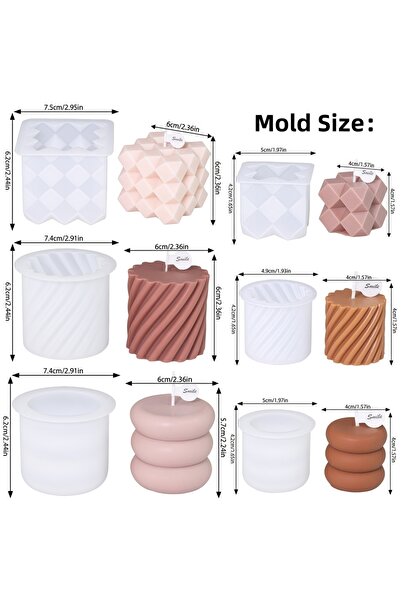 Choice مجموعة قوالب سيليكون ثلاثية الأبعاد للشموع، 6 قطع، أشكال هندسية، معينا...