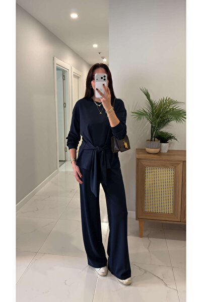 BİRCANÇİL Gessa Navy Blue Tie-Front Modal Set
