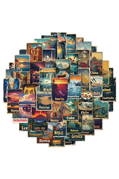 Choice Multicolor 50Pcs Classic Retro Travel Posters Stickers DIY Stickers Sc...