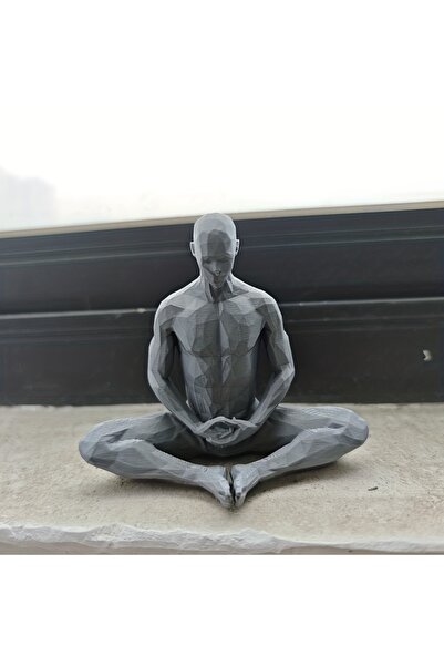 Choice تمثال رمادي حديث بتصميم هندسي بسيط متعدد الأضلاع لشخصية جالسة، مناسب ل...