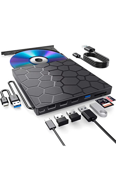 Choice Black Portable CD Players 7 in 1 External CD RW DVD Optical Drives USB...