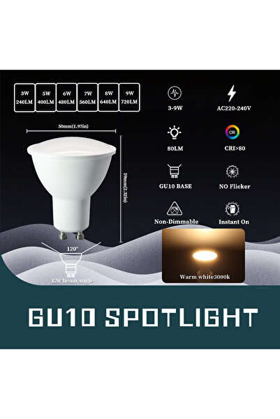 Choice 9 واط، زاوية 120 درجة، 3000 كلفن، 4 مصابيح LED GU10، إضاءة موضعية، 3 و...