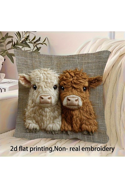 Choice غطاء وسادة مسطح ثنائي الأبعاد على شكل بقرة هايلاند، مقاس 45×45 سم، بنق...