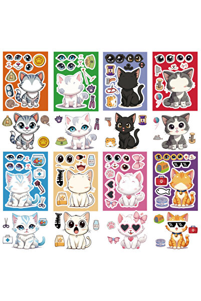 Choice 8pcs 8Pcs Cat Face Changing Stickers Children's DIY Puzzle Toy Decals ...