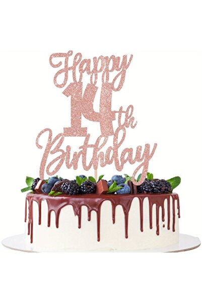 Choice زينة كعكة عيد ميلاد سعيد 14 قطعة من الشوكولاتة، لون ذهبي وردي لامع - ت...