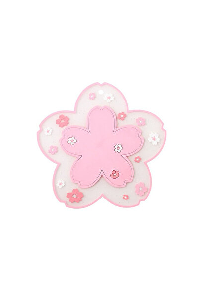 choice2 S 11cm Pink Cherry Blossom Silicone Cup Coaster Non-Slip Heat Insulat...