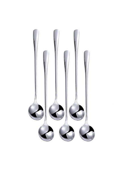 Choice Round tip 6pcs 6 Piece Set of Long Handled Coffee Spoons Stainless Ste...