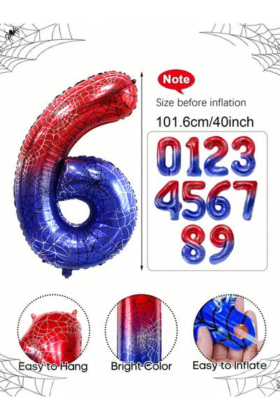 Choice بالون رقم 6 عملاق بتصميم عنكبوت، قطعة واحدة، مناسب لحفلات أعياد الميلا...