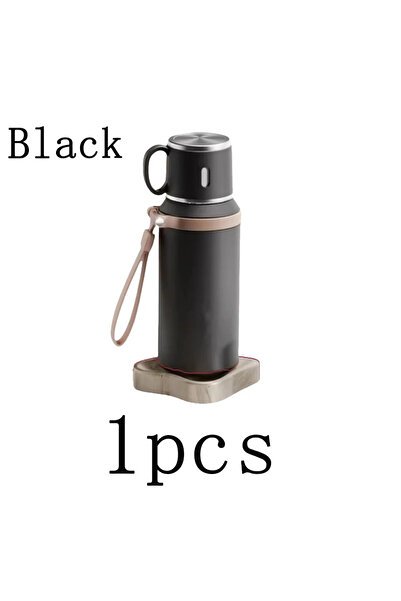 Choice كوب ترمس أسود من الفولاذ المقاوم للصدأ سعة 600 مل، يحافظ على الماء لمد...