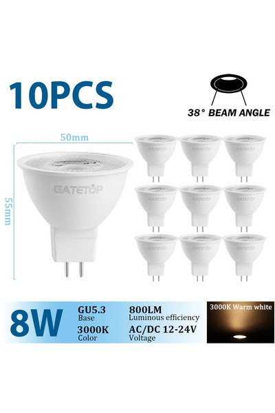 Choice 8 واط، تيار متردد/مستمر 12-24 فولت، زاوية 38 درجة، 3000 كلفن، 10 قطع، ...