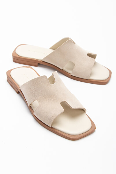 PASSAGE SHOES Women's Skin Genuine Leather Daily Slippers 6293 Beige Suede