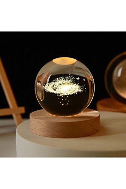 Choice كرة كريستالية صغيرة ثلاثية الأبعاد على شكل مجرة، مزودة بقاعدة LED، تُس...