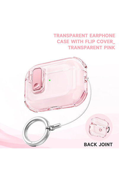 Choice جراب سماعات شفاف وردي اللون، يفتح تلقائيًا، متوافق مع AirPods 4 و AirP...