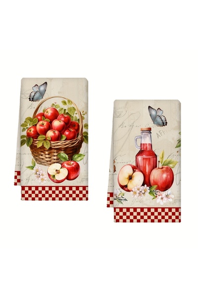 Choice 2pcs Red 2Pcs, Red and Juice Bottle Vintage Kitchen Towels, 40Cm*60Cm ...