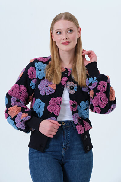 MSW Women's Floral Embossed Crew Neck Coat