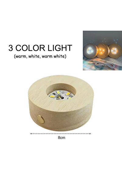 Choice 3 Colors Light 8CM Round Solid Wooden Light Base LED Wooden Night Ligh...