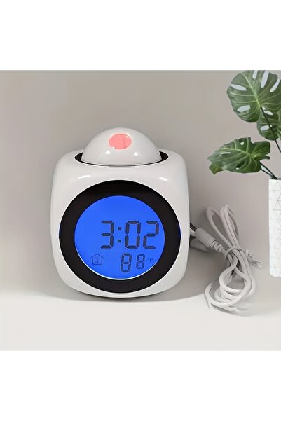 Choice white G1177B Portable LCD digital projection alarm clk, LCD screen dis...