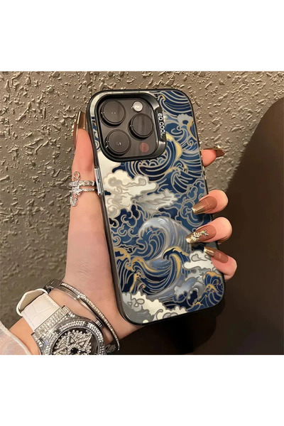 Choice جراب T8123 لهاتف iPhone 13 بتصميم موجات يابانية، مطلي بالكهرباء باللون...