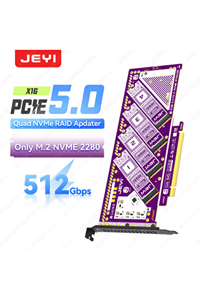 JEYI بطاقة توسعة SD-P577 PCIe 5.0 X16 رباعية منافذ M.2 - 4 فتحات NVMe RAID 0/...
