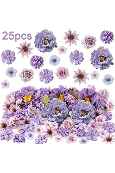 Choice ٢٥ قطعة من الزهور الاصطناعية الأرجوانية المصنوعة من الحرير لتزيين المن...