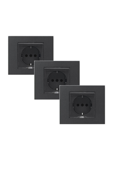 OVİVO Grano Covered Grounded Socket with Black Frame 3 Pieces