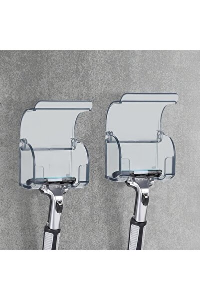 Choice قطعتان من حامل شفرات الحلاقة الشفاف، مثبت على جدار الحمام، خطافات لاصق...