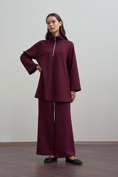 ALLDAY Burgundy-Soft Textured Stone Pants Suit