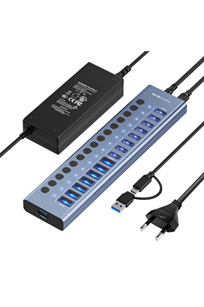 Choice EU Plug Acasis 16-Ports Hub with Individual Switches|10Gbps USB A/C Da...