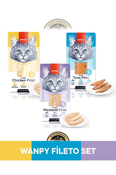 Wanpy Uskumru & Tavuk & Ton Balık Fileto Kedi Ödül Maması Seti 3x25 gr