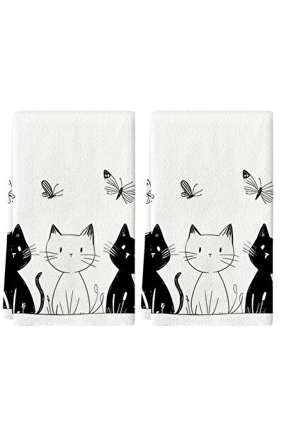 Choice 2pcs WHITE 2Pcs, Cat and Butterfly Black and White Hand-Painted Kitche...