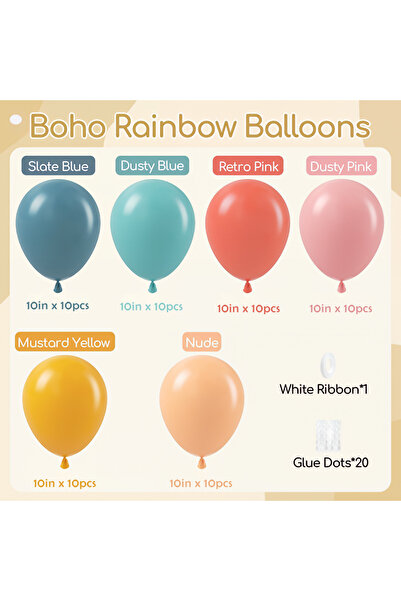 Choice 10inch 50Pcs 60pcs Boho Rainbow Balloons 10inch with Dusty Blue Mustar...