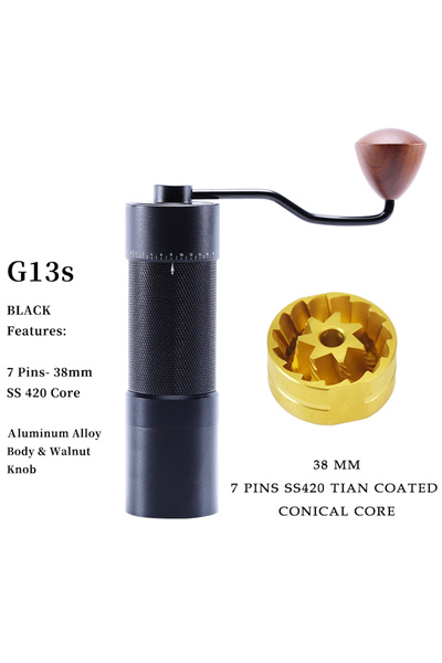 Choice Black Portable 38MM 7 Pins SUS 420 Ti-Coated Conical Core Hand Coffee ...