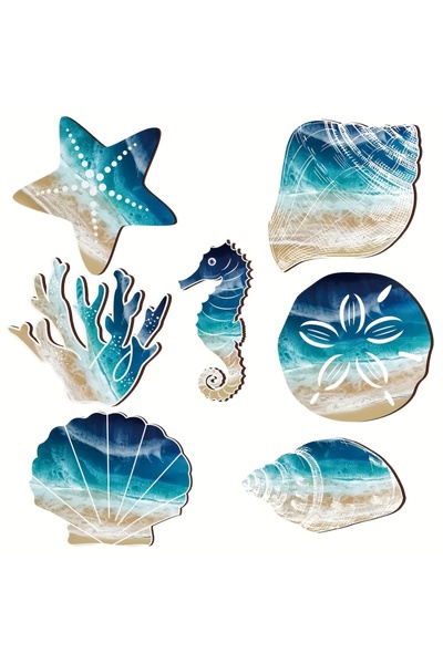 Choice مجموعة فنية جدارية خشبية ساحلية مكونة من 7 قطع - مجموعة ديكور ريفية من...