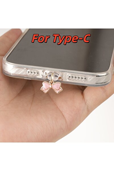 Choice For Type-C 1 Exquisite Pink and White Bow-Shaped Phone Dust Plug, Gift...
